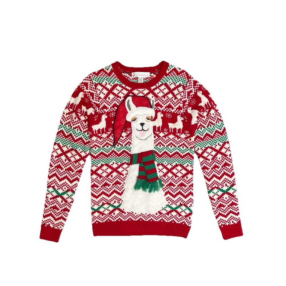 Jolly Llama Ugly Christmas Sweater Red White Green Unisex Small Holiday Knit